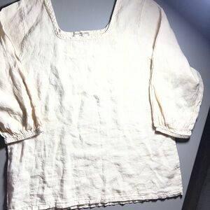 Terzo Millennio size L Classic Cream Linen Women's Square-Neck Top